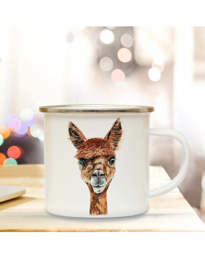 Emaillebecher mit Alpaka Motiv Campingtasse Alpakatasse Becher Kaffeetasse Geschenk eb213