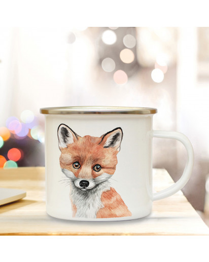 Emaillebecher mit Fuchs Motiv Campingtasse Fuchstasse Becher Kaffeetasse Geschenk eb215