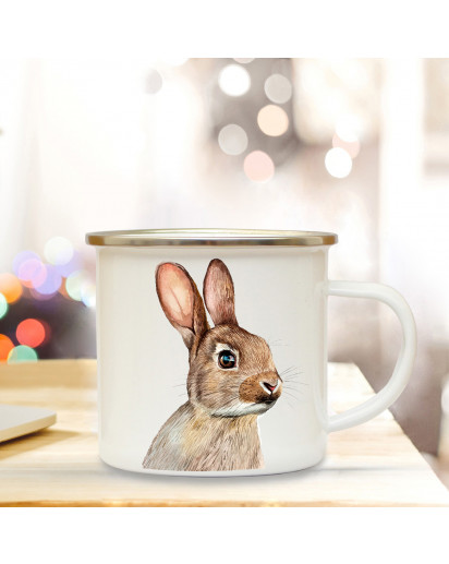 Emaillebecher mit Hase Motiv Campingtasse Hasentasse Becher Kaffeetasse Geschenk eb216