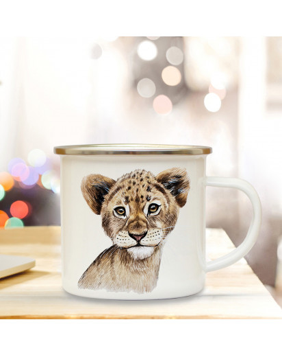 Emaillebecher mit Löwe Motiv Campingtasse Löwentasse Becher Löwentasse Kaffeetasse Geschenk eb218