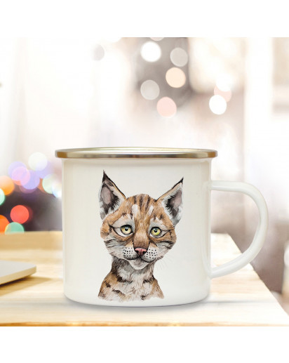 Emaillebecher mit Luchs Motiv Campingtasse Luchsntasse Becher Luchsntasse Kaffeetasse Geschenk eb219