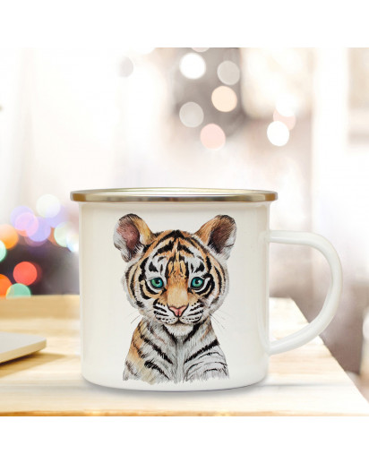 Emaillebecher mit Tiger Motiv Campingtasse Tigertasse Becher Tigerbecher Kaffeetasse Geschenk eb220