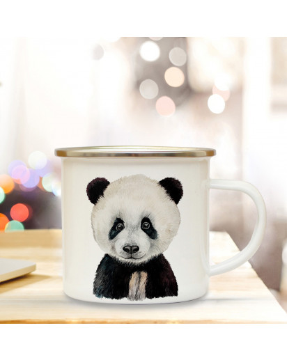 Emaillebecher mit Panda Motiv Campingtasse Pandatasse Becher Pandabecher Kaffeetasse Geschenk eb221