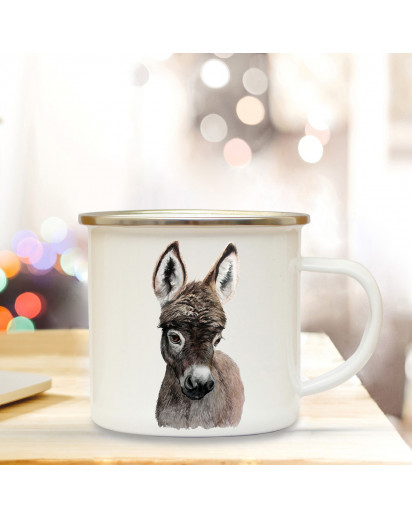 Emaillebecher mit Esel Motiv Campingtasse Eseltasse Becher Eselbecher Kaffeetasse Geschenk eb223