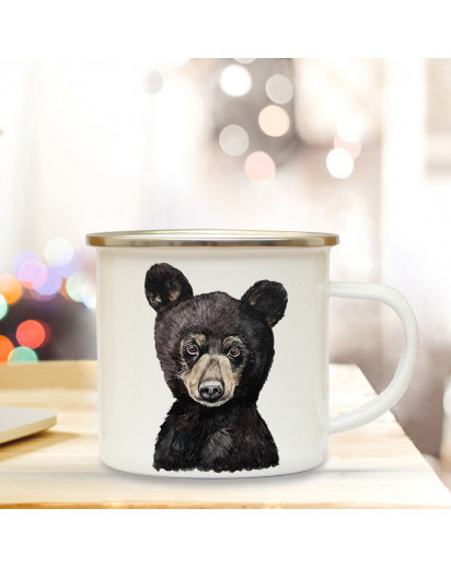 Emaillebecher mit Bär Braunbär Motiv Campingtasse Bärchentasse Becher Bärenbecher Kaffeetasse Geschenk eb226