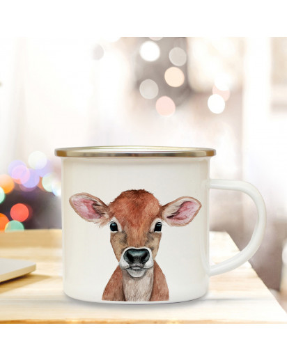 Emaillebecher mit Kalb Kälbchen Motiv Campingtasse Becher Kaffeebecher Kaffeetasse Geschenk eb227