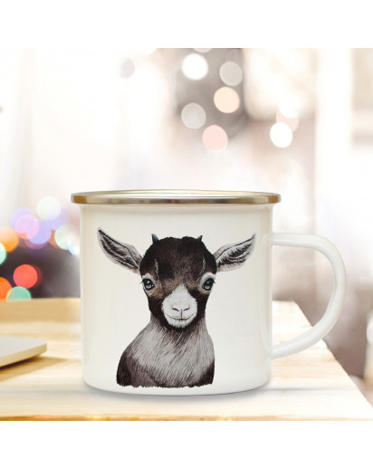 Emaillebecher mit Zicklein Geißlein Motiv Campingtasse Zickleintasse Becher Kaffeetasse Geschenk eb228