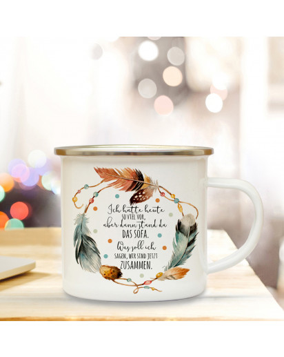 Emaillebecher Federkranz & Motto Ich hatte heute so viel vor... Campingtasse mit Spruch Kaffeetasse Geschenk eb240