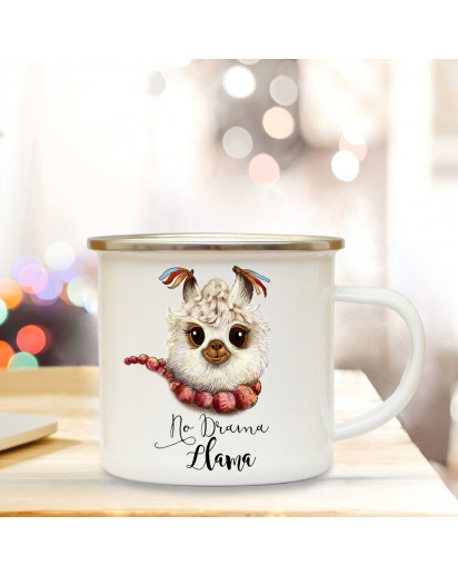 Emaillebecher mit Lama & Motto No Drama Llama Campingtasse mit Spruch Kaffeetasse Geschenk eb247