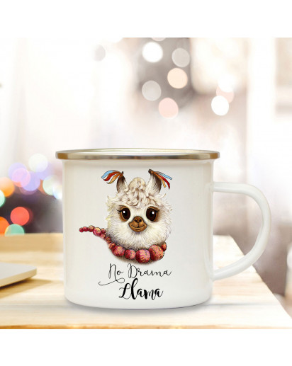 Emaillebecher mit Lama & Motto No Drama Llama Campingtasse mit Spruch Kaffeetasse Geschenk eb247