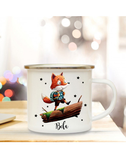 Emaillebecher mit Fuchs & Name Wunschname Campingtasse mit Füchschen Kaffeetasse Geschenk eb248