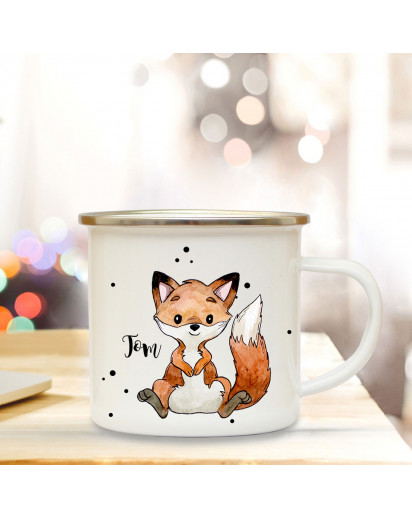 Emaillebecher mit Fuchs & Name Wunschname Campingtasse mit Füchschen Kaffeetasse Geschenk eb251