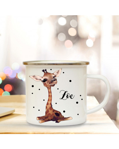 Emaillebecher mit Baby Giraffe & Name Wunschname Campingtasse mit Punkte Kaffeetasse Geschenk eb260