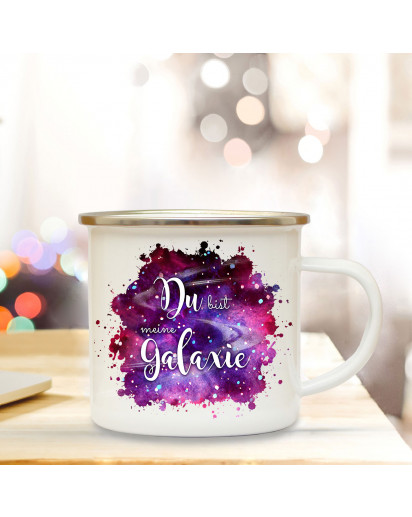 Emaille Becher Camping Tasse mit Spruch Du bist meine Galaxie Kaffeetasse Geschenk Spruchbecher eb310