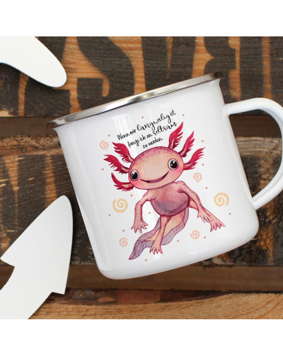 Emaille Becher Camping Tasse Motiv Axolotl Spruch Wenn mir langweilig ist,... Kaffeetasse Geschenk Spruchbecher eb335