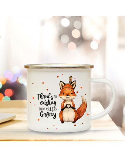 Emaille Becher Camping Tasse Motiv Fuchs Indianerfuchs Spruch Thanks for existing... Kaffeetasse Geschenk Spruchbecher eb352