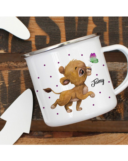 Emaillebecher Becher Tasse Camping Löwe Löwenbaby Girl & Wunschname Name Kaffeetasse Geschenk eb387