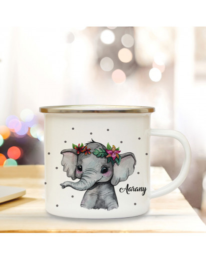 Emaillebecher Becher Tasse Camping Elefant indisch & Wunschname Name Kaffeetasse Geschenk eb397