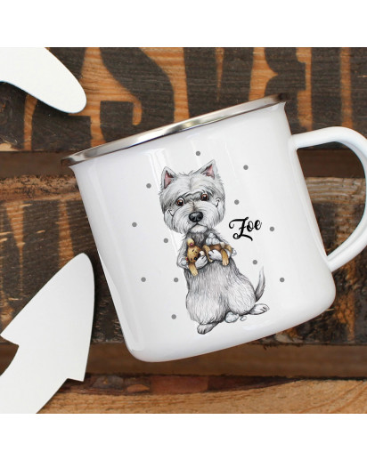 Emaillebecher Becher Tasse Camping Cesar Hund Hündchen & Wunschname Name Kaffeetasse Geschenk eb400