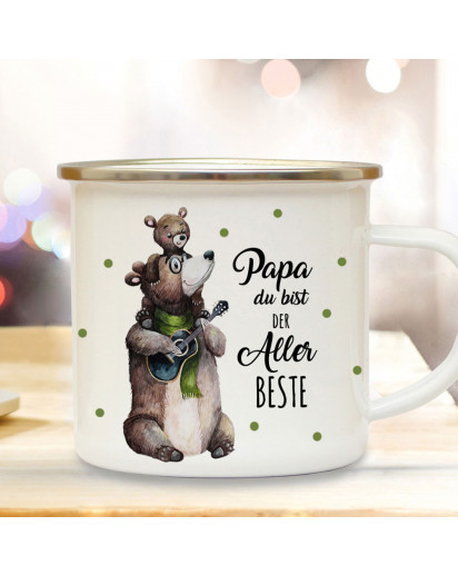 Emaille Becher Camping Tasse Bär Bärenpapa Papa mit Junges & Spruch Papa du bist der Allerbeste Kaffeetasse Geschenk eb432