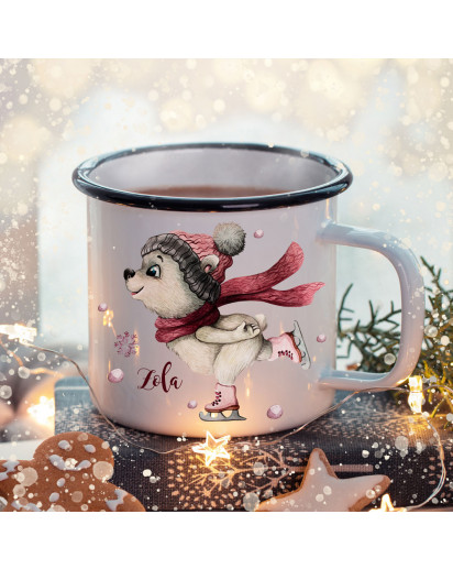 Emaille Becher Camping Tasse Winter Eisbär & Name Wunschname Kaffeetasse Weihnachten Geschenk Weihnachtsmotiv eb476