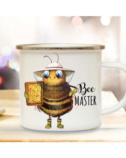 Emaille Becher Camping Tasse Imkerbiene Imker Biene Bienchen Spruch Bee Master Kaffeetasse Geschenk Kaffeebecher eb505