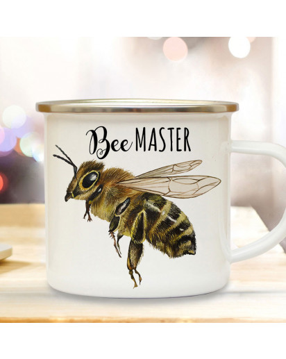 Emaille Becher Camping Tasse Biene Bienchen Spruch Bee Master Kaffeetasse Geschenk Kaffeebecher eb507