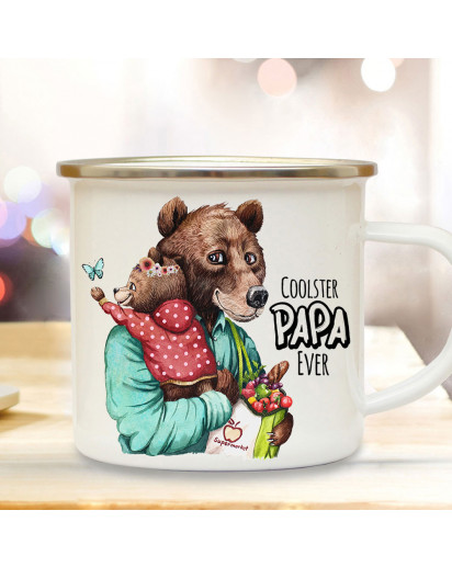 Emaille Becher Camping Tasse Bär Bärenpapa Papa Kind Bärenmädchen & Spruch Coolster Papa Ever Kaffeetasse Geschenk Vatertag eb531