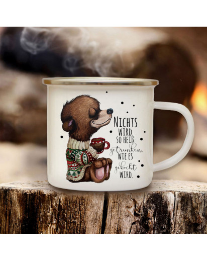 Emaillebecher Becher Tasse Camping Bär Bärchen mit Tasse Kaffeetasse Winter Geschenk eb574