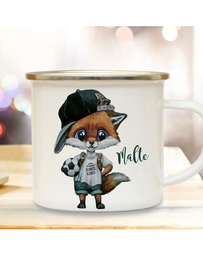 Emaillebecher Emaille Becher Camping Tasse Fuchs Fußball Junge & Name Wunschname Kaffeetasse Geschenk eb607