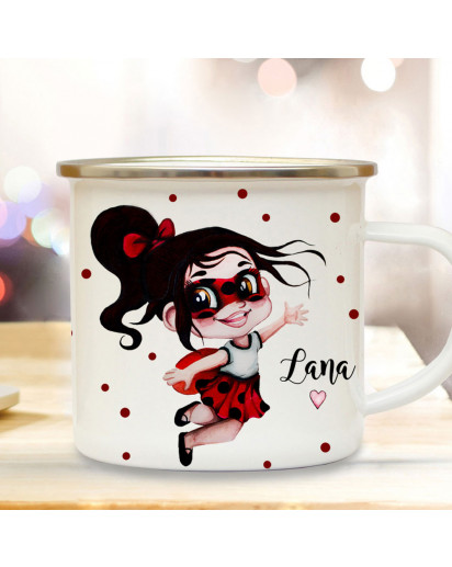 Emaille Becher Einschulung Schulbeginn Tasse Marienkäfer Girl Mädchen & Name Wunschname Kaffeetasse Geschenk eb614