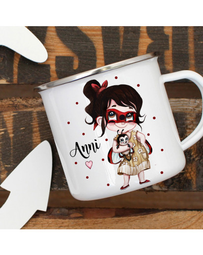 Emaille Becher Einschulung Schulbeginn Tasse Marienkäfer Girl Mädchen & Name Wunschname Kaffeetasse Geschenk eb615