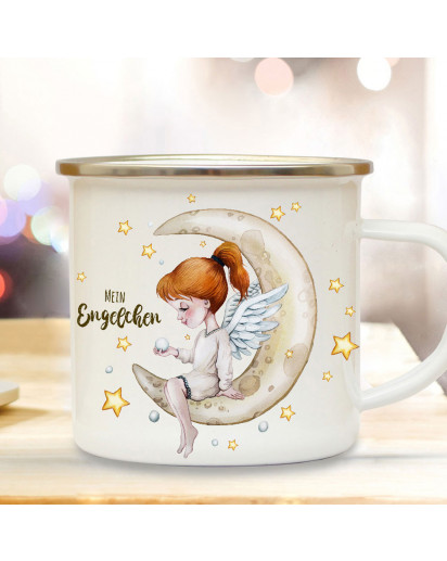 Emaille Becher Camping Tasse Engel Engelchen auf Mond sitzend & Spruch Mein Engelchen Kaffeetasse Geschenk Weihnachten eb623