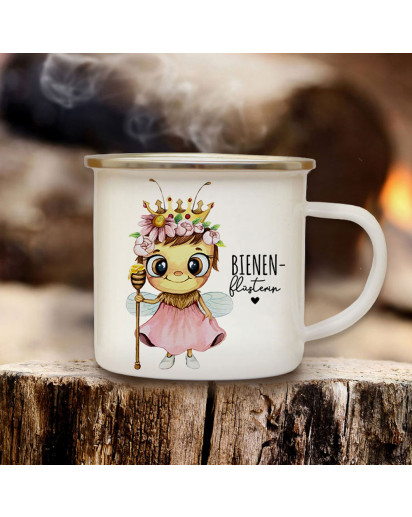Emaille Becher Camping Tasse Biene Bienchen Bienenkönigin Spruch Bienenflüsterin Kaffeetasse Geschenk eb641