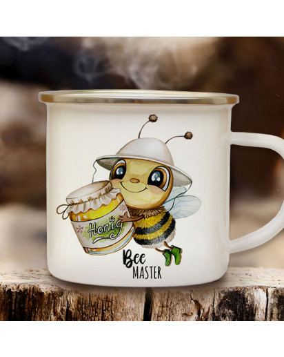Emaille Becher Camping Tasse Biene Bienchen Imkerbiene Honigglas Spruch Bee Master Kaffeetasse Geschenk eb645