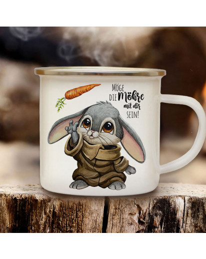 Tasse Emaille Becher Hase Häschen Bunny Spruch Möge die Möhre mit dir sein Motiv Kaffeebecher Kaffeetasse Geschenk Bundle50 ts2055 & eb660