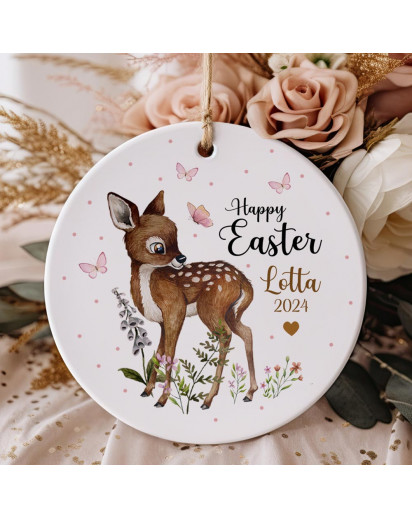 Osteranhänger Osterschmuck mit Reh Rehkitz deer Osterei Ostereier Wunschname personalisiert Happy Easter ornaments Ostern Geschenk eo1