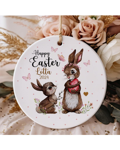 Osteranhänger Osterschmuck mit Häschen Hase Bunny Osterei Ostereier personalisiert Happy Easter ornaments Ostern Geschenk eo2