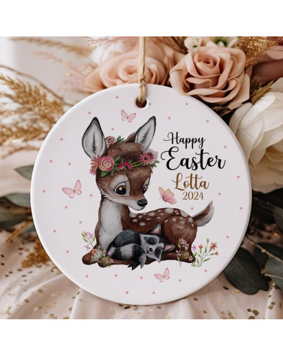 Osteranhänger Osterschmuck mit Reh deer Waschbär Tiere Osterei Ostereier personalisiert Happy Easter ornaments Ostern Geschenk eo3