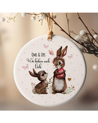 Osteranhänger Osterschmuck mit Häschen Hasen Hase Bunny Osterei Ostereier Spruch Omi & Opi Wir haben euch lieb Ostern easter ornaments eo4