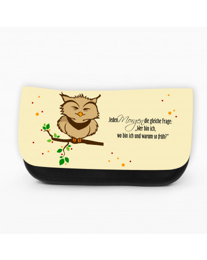 Federtasche Kosmetiktasche Eule Eulen auf Ast Zweig mit Spruch f048 Pencil case cosmetic bag owl on branch with saying f048