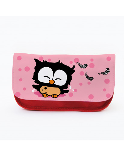 Federtasche Kosmetiktasche Eule mit Punkten und Federn f080 Pencil case cosmetic bag owl with dots and feathers 080