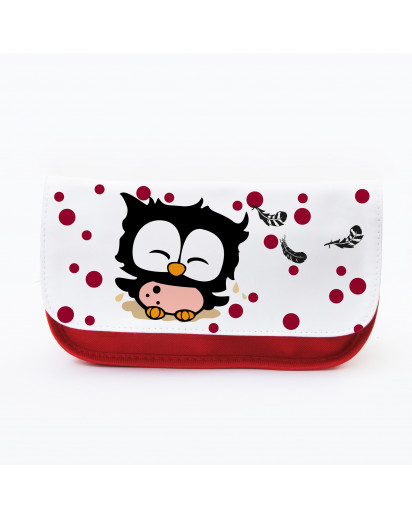 Federtasche Kosmetiktasche Eule mit Punkten und Federn f081 Pencil case cosmetic bag owl with dots and feathers 081