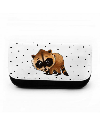 Federtasche Kosmetiktasche Waschbär mit Punkten pencil case cosmetic bag raccoon with dots f090