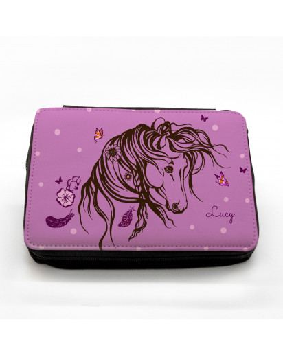 Gefüllte Federtasche Wildpferd Pferd mit Wunschnamen fm030 Filled pencil case wild horse horses with desired name fm030