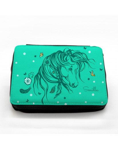 Gefüllte Federtasche Wildpferd Pferd mit Wunschnamen fm031 Filled pencil case wild horse horses with desired name fm031