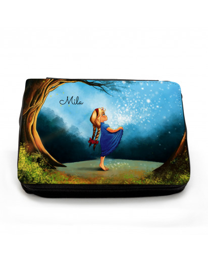 Gefüllte Federtasche Federmappe Märchen Sterntaler Mädhcne im Wald mit Wunschnamen Filled pencil case fairy-tale star money girl in forest with desired name fm058