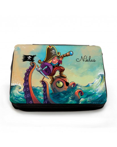 Gefüllte Federtasche Pirat und Octopus mit Wunschnamen filled pencil case pirate and octopus with custom name fm059