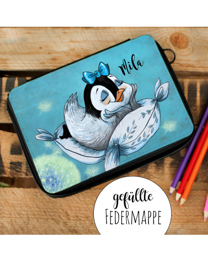 Gefüllte Federtasche Schulstart Federmappe individuelles Federmäppchen Pinguin Mädchen und Name Wunschname fm143