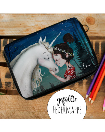 Gefüllte Federtasche Einhorn mit Mädchen Schulstart Federmappe individuelles Federmäppchen & Namen Wunschnamen fm220